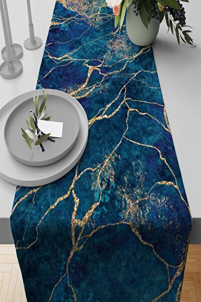RugViva Marble Pattern Thai Feather Woven Premium Stain Resistant Fabric Tablecloth Runner 40x140cm Rnr261
