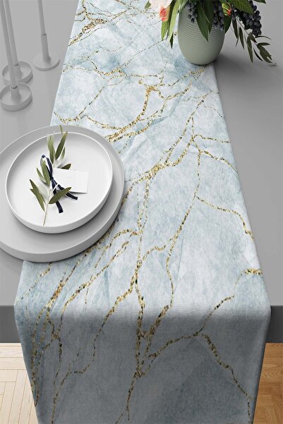 RugViva Față de masă din țesătură premium din pene thailandeze, rezistentă la pete, cu aspect de marmură, 40x140cm Rnr264
