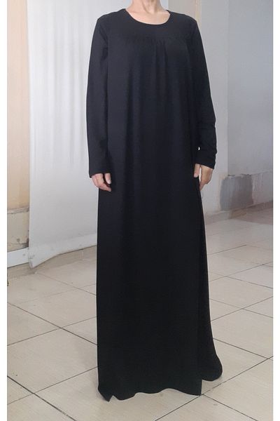 Mertcan Butik Μαύρο φόρεμα από βαμβακερή βισκόζη με κορδόνι με κομμένο μπροστινό και πίσω μέρος