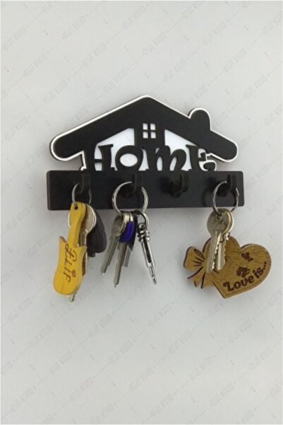 Diji Wood Home Yazılı Ev Figürlü Ahşap Anahtar Askısı Dekoru