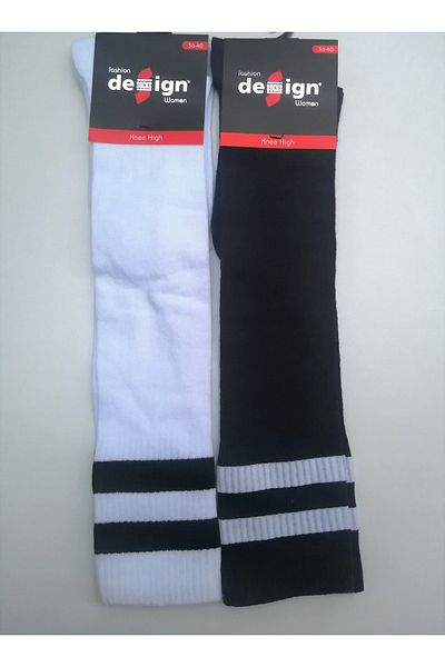 Design Socks Дамски черни чифт от 2 чорапи до коляното с райета