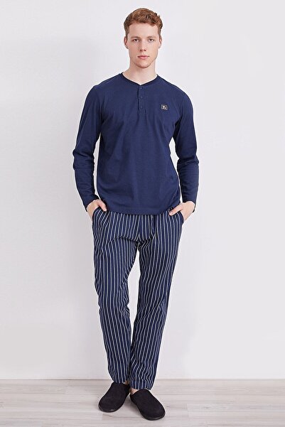 Arnetta BÜYÜK BEDEN %100 PAMUK UZUN KOLLU ERKEK PİJAMA TAKIM 2314