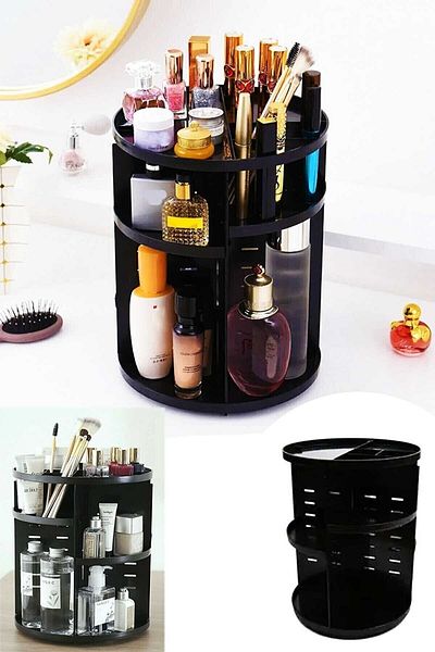 Pazarika Black 360 Rotatable Makeup Organizer
