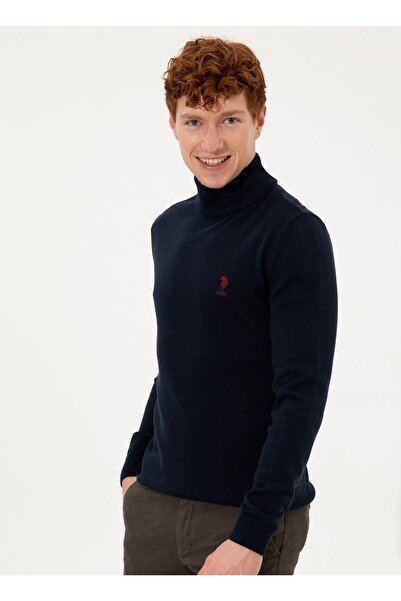U.S. Polo Assn. Pulover pentru bărbați, albastru marin, cu gât complet, Ybs-sk22
