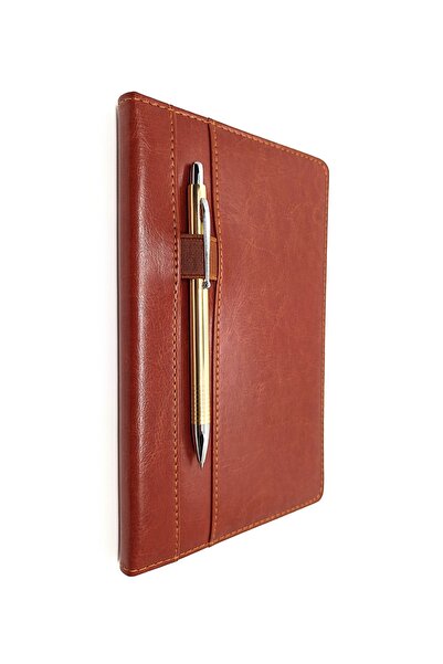 İhya جدول أعمال غير مؤرخ من الجلد الصناعي مقاس A5 100 ورقة + قلم ميكانيكي متع...