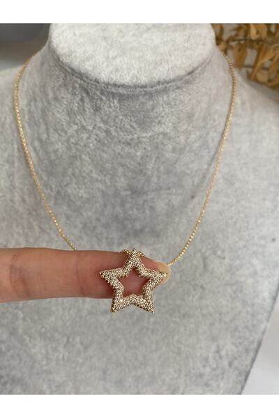 ACCESSORIES WORLD Zirkon Taşlı Gold Renk Yıldız Kolye