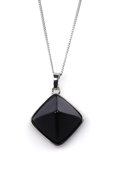 Alibaba Doğaltaş Obsidian Natural Stone Pyramid Model Necklace