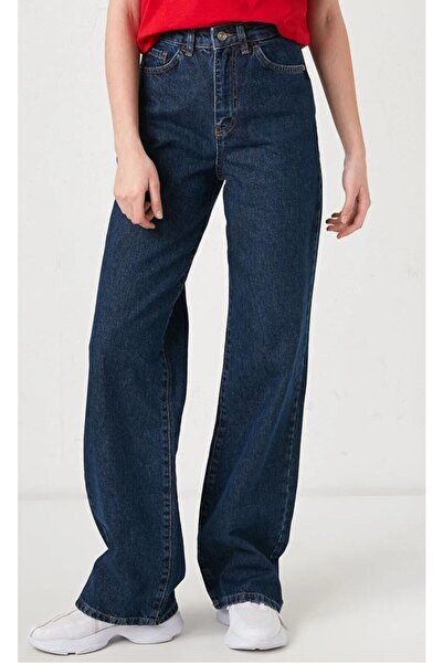 Ramrod Темно-сині широкі штани з лікрами, висока талія, широкі штанини, джинсові штани-палаццо