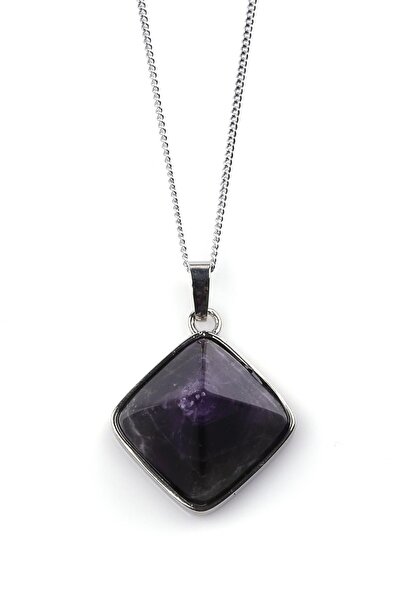 Alibaba Doğaltaş Amethyst Natural Stone Pyramid Model Necklace