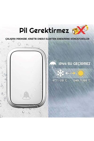 HyMark Su Geçirmez Beyaz Kablosuz Pil Gerektirmeyen Kapı Zili