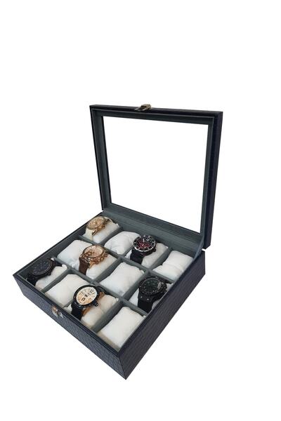 STAND MARKET Watch Box 12 Pieces Dark Blue Crocodile