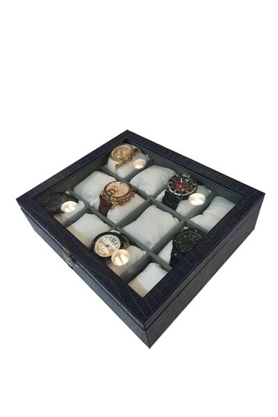 STAND MARKET Watch Box 12 Pieces Dark Blue Crocodile