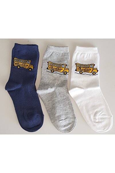 doashop Bus Side Patterned Cotton Socket Children's Socks 3-Piece