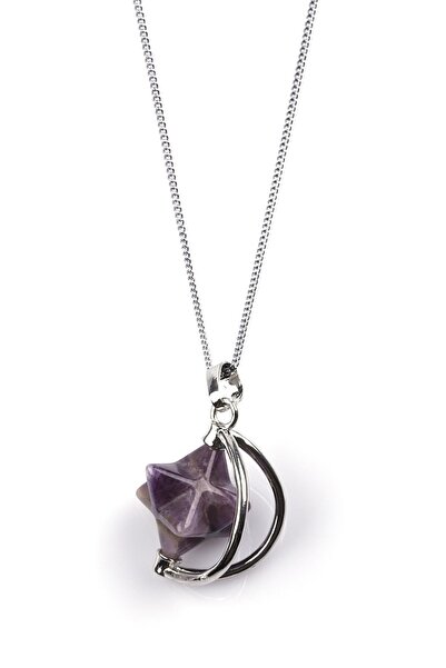 Alibaba Doğaltaş Amethyst Natural Stone Merkaba Necklace