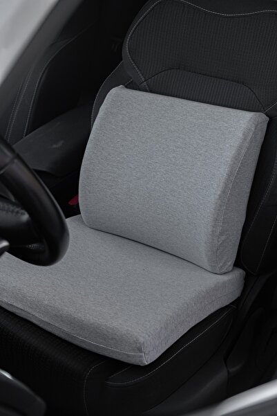 Viscomina طقم وسادة خصر للسيارة ووسادة مقعد السيارة مكونة من قطعتين فيسكو مربعة الشكل باللون الرمادي