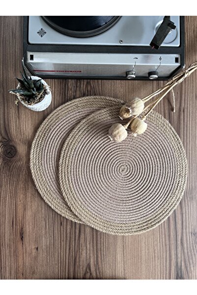 KARNAVAL HOME Volonte Bordered Milk Coffee Jute American Serve 2-Pack من القش المحبوك