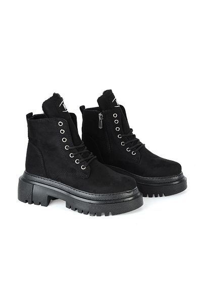 M.P. Mp 222-3471ft Μαύρες φλατ μπότες για κορίτσια με φερμουάρ Nubuck