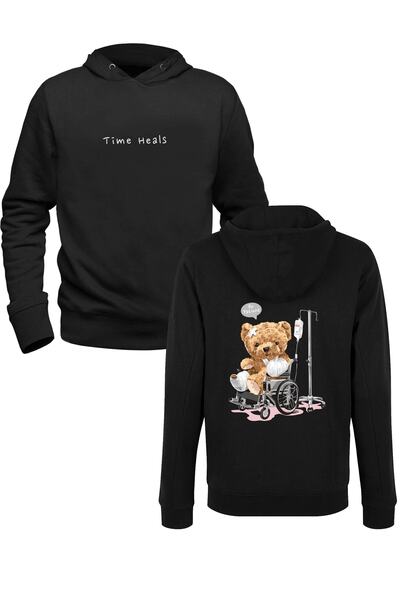 Alfa Tshirt Time Heals Tedy Bear Black Front Back Sweatshirt