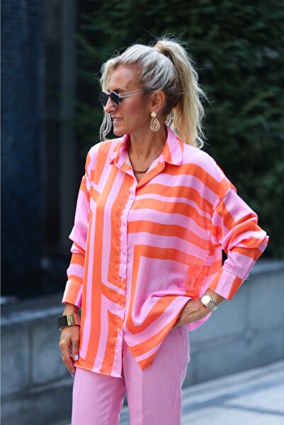 Lady Didi Fashion Kadın Şifon Pembe Gömlek