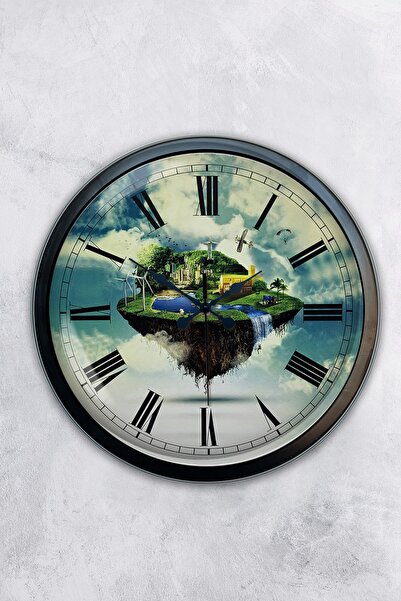 AİB STORE ساعة حائط طبيعة معدنية سوداء مقاس 40 سم