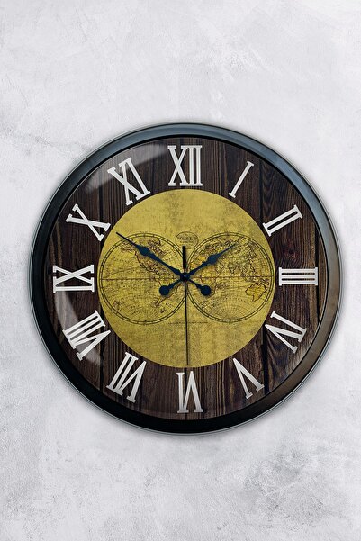 AİB STORE ساعة حائط بخرائط العالم معدنية سوداء مقاس 40 سم