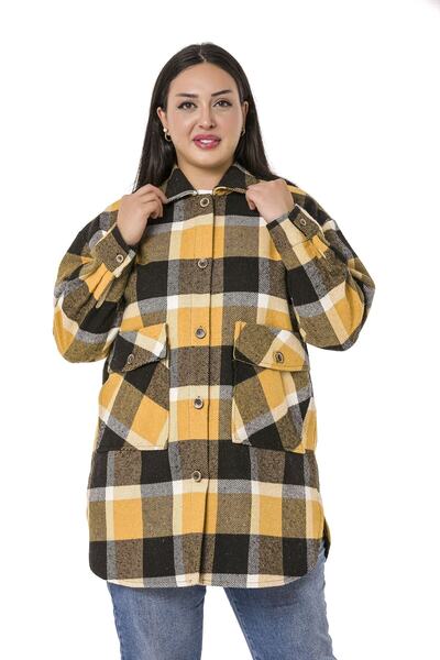 DISENTIS MODEST Large Size Shirt Collar Skirt Oval Cut Flap Pocket Lumberjack Mustard Jacket Shirt