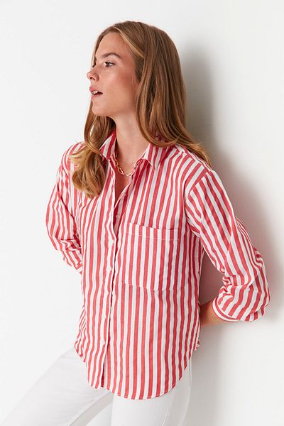 Trendyol Collection Κόκκινο ριγέ πουκάμισο TWOAW23GO00220