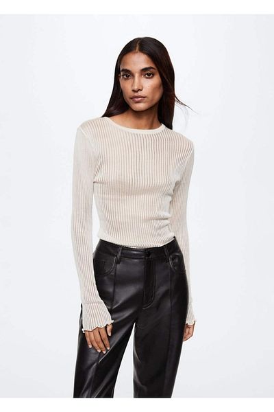 MANGO Woman Tricou din mătase cu mânecă lungă
