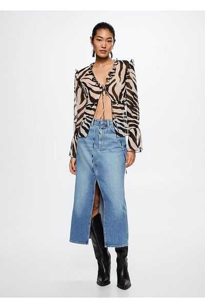 MANGO Woman Fusta Denim - Detaliată cu fantă