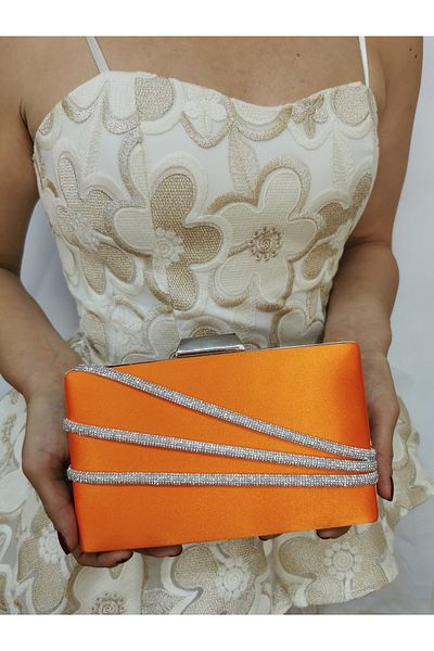 NAZART Rochie de seara de dama satin Stone Orange Geanta de seara portofoliu