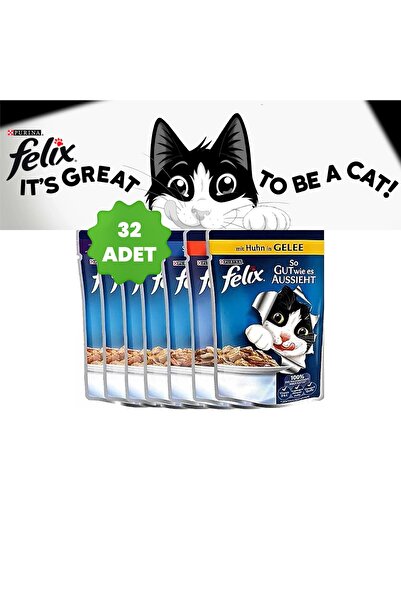 FELIX Yeni Paket Yeni Ürün Karışık Felix Yaş Kedi Maması 32 Adet ( 4 Çeşit )