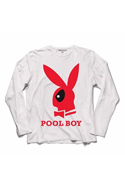 Kendim Seçtim Muška bela Deadpool majica sa dugim rukavima i logotipom Pool B...