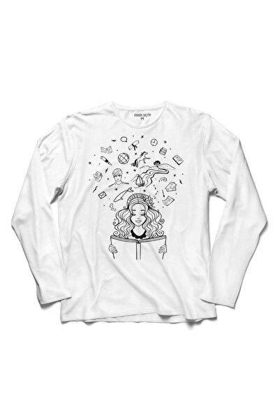 Kendim Seçtim Unisex majica dugih rukava sa belom devojkom koja čita knjigu