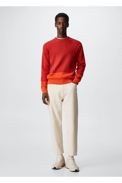 MANGO Man Βαμβακερό πουλόβερ Color Blocked