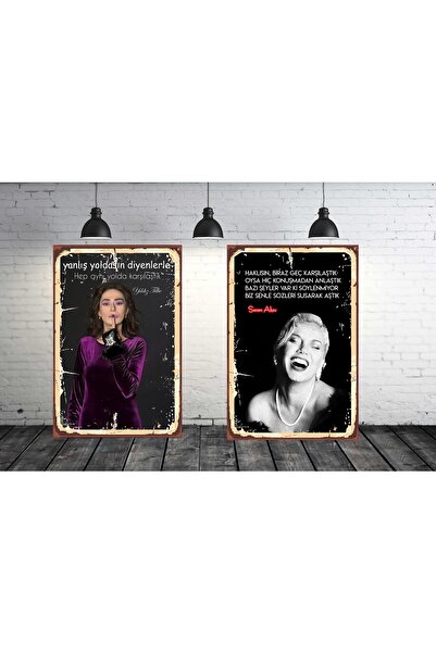 TAKIFİX Sezen Aksu Yıldız Tilbe Seti 2 Adet 20x30 cm Retro Ahşap Tablo