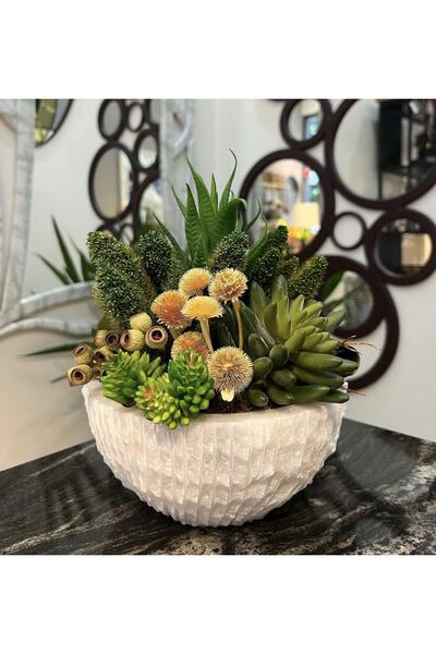 MIARIK DESIGN & DEKORASYON Dekoratıf Beyaz Patlatma Mermer Kase Çanak