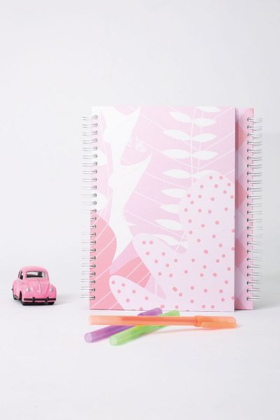 paperlab A5 Pink 2-Spiral Unlined Hard Cover Notebook
