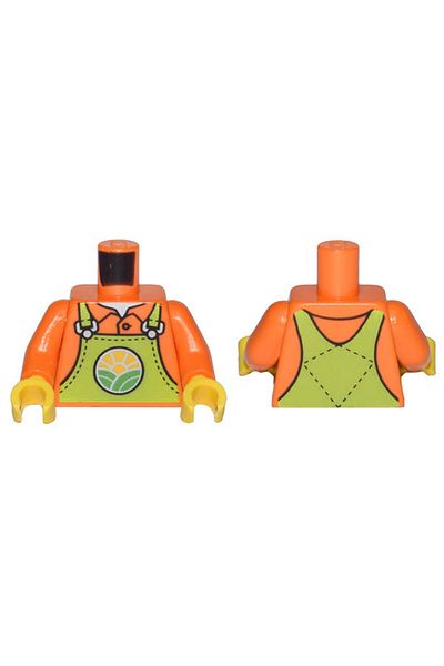 LEGO الأصلي Moc مخصص Minifigure Minifigure الجسم الجذع الفستق الأخضر وزرة قميص برتقالي مزارع