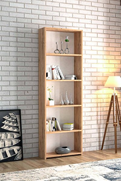 EGEMODÜLER 5 Raflı Kitaplık Dekoratif Kitaplık Modern Kitaplık -Çam