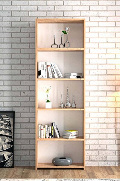 EGEMODÜLER 5 Raflı Kitaplık Dekoratif Kitaplık Modern Kitaplık -Çam