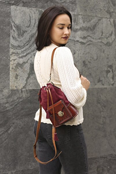 volk Genuine Leather Women's Handcrafted Backpack and Shoulder Bag - 16x25x8