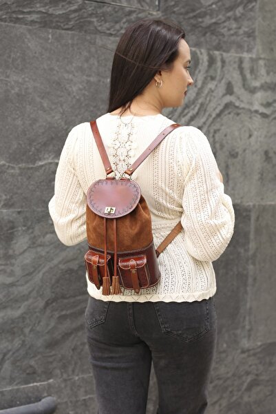 volk Women's Handcrafted Backpack - Genuine Leather, Width:18 Length:28 K:8