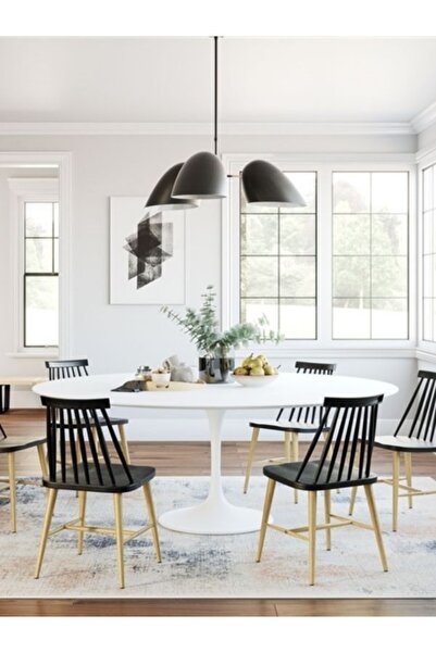 Evka Tulip Beyaz Geniş Masa Beyaz Lake, Yemek Masası, Mutfak Masası