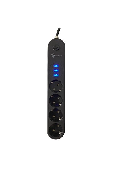 Dolu 4lü Siyah Anahtarlı 3 USB Li Akım Korumalı Topraklı Çocuk Korumalı Grup ...