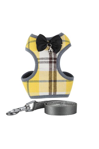 Mixpet Large Yellow Plaid Dog Collar with Bow Tie