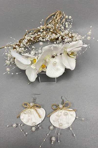 Limelia Cercei cu coroană cu perle și orhidee din răchită Serti