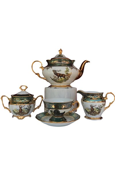 NİŞANTAŞI HOME King El Yapımı Çekoslavak Zvırata Yeşil Çay Fincan Takımı 15 Parça