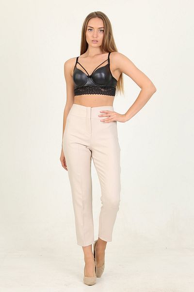 Neşeli Butik Women's Beige High Waist Ankle Length Office Pants Qns025