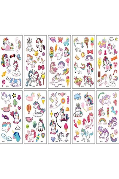 Bluoksweet 10 Yaprak Unicorn-4 Sevimli Çocuk Geçici Dövme