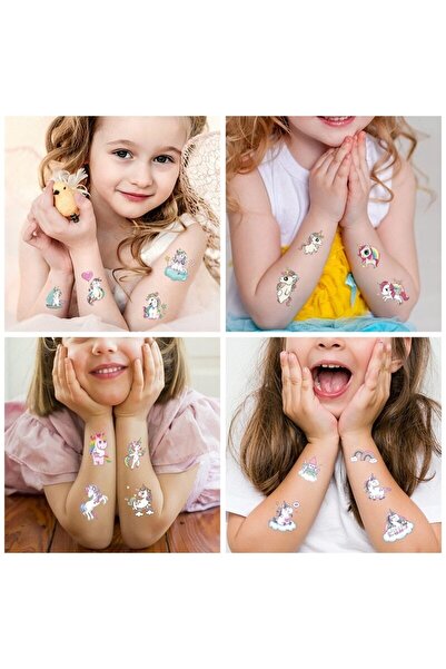 Bluoksweet 10 Yaprak Unicorn-4 Sevimli Çocuk Geçici Dövme